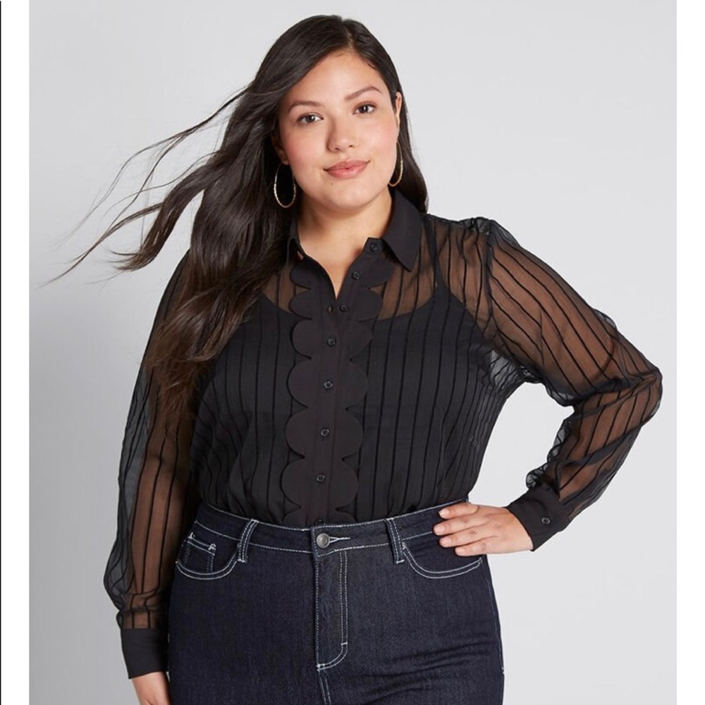 Sheer black button up blouse
